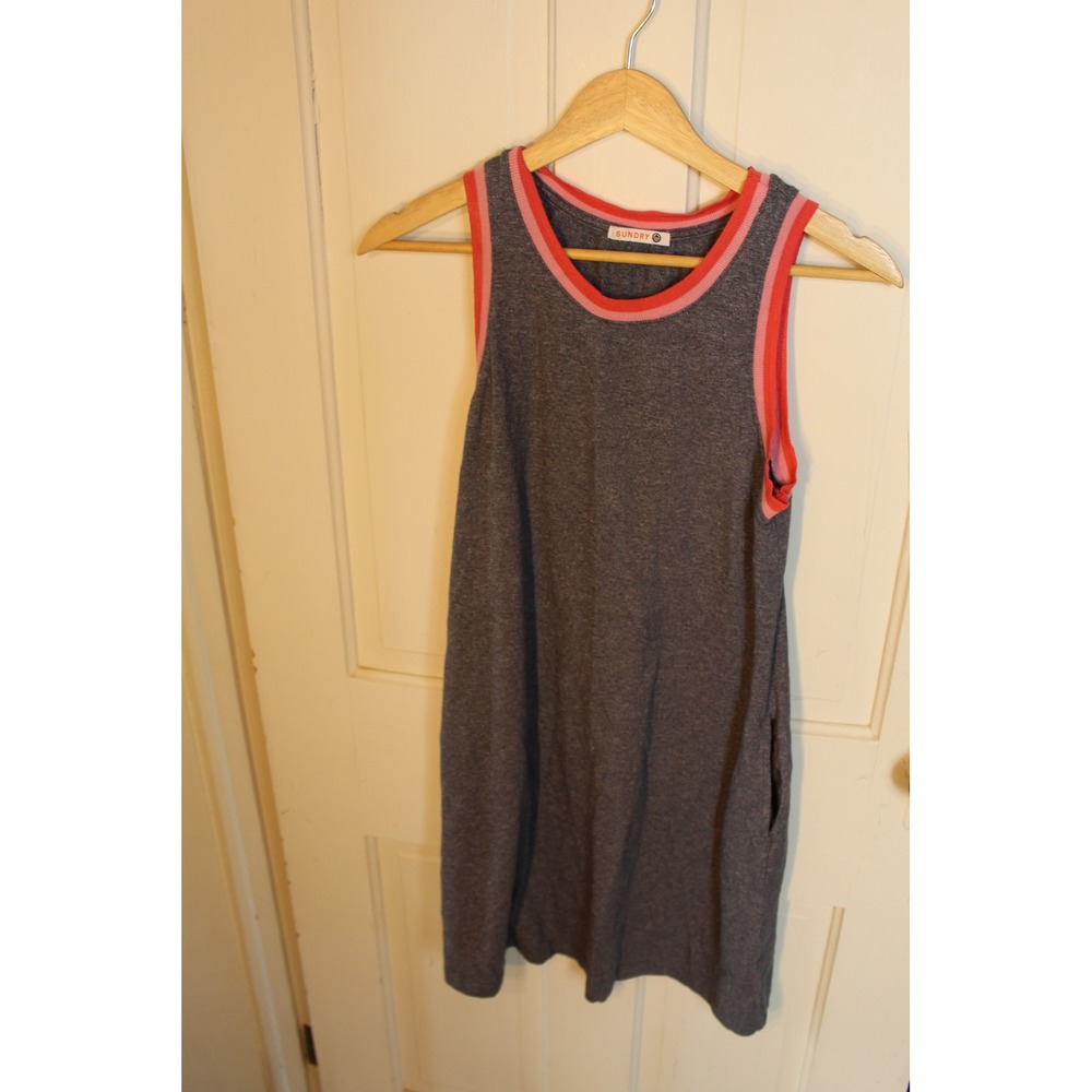 Sundry Gray Sleeveless Dress with‎ Coral Trim  Tank Dress Size 1/S